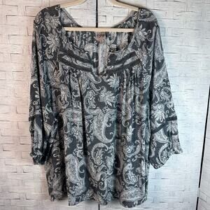 como Rlintage womens Black & White peasant Paisley Pattern Ruffle Plus Size